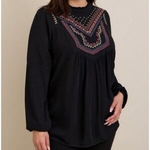NWT Torrid Crinkle Gauze Embroidered Blouse sz 1X